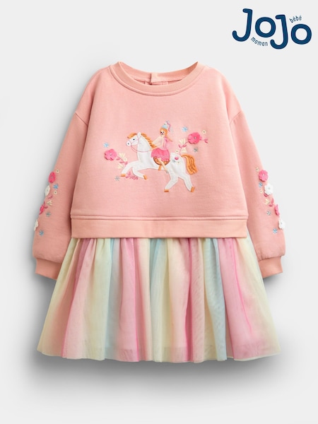 Light Pink Unicorn - Jojo Maman Bébé Appliqué Tulle Combo Dress