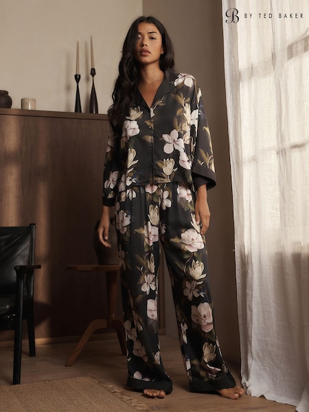 Black/White Floral - B By Ted Baker Black/white Floral Modal Satin Button Through Pyjamas
