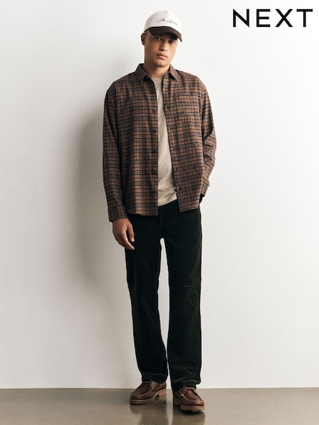 Khaki - Straight Fit Corduroy Trousers