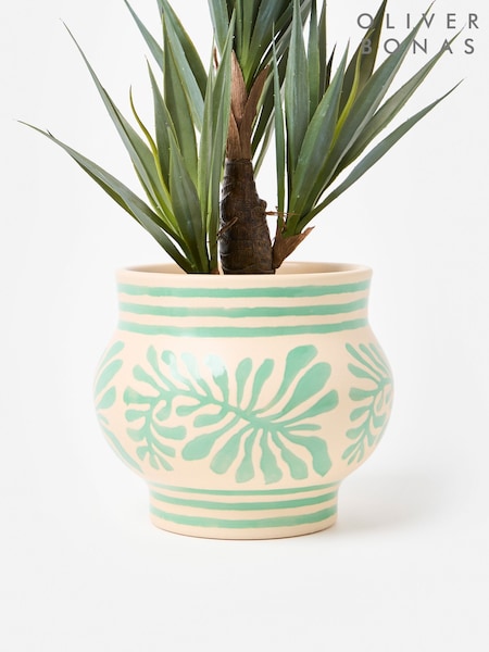 Oliver Bonas Leaf Green Ceramic Plant Pot