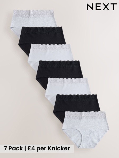 Black/White/Grey - Cotton And Lace Knickers 7 Pack