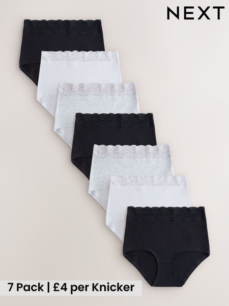 Black/White/Grey - Cotton And Lace Knickers 7 Pack