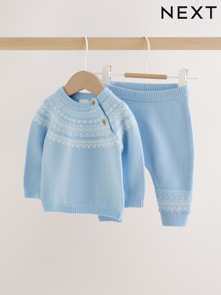Blue Fairisle - Baby Knitted Jumper And Leggings Set (0mths-2yrs)