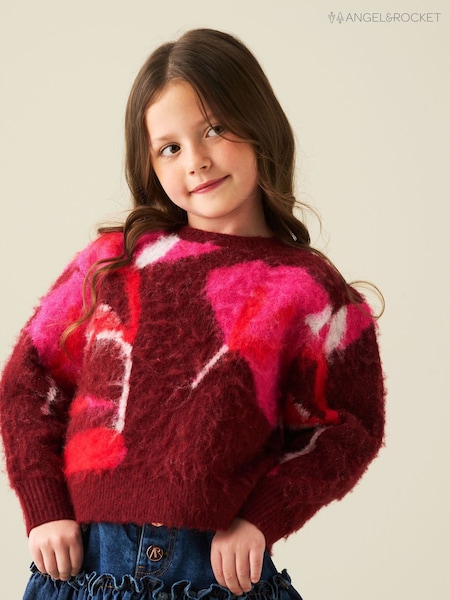 Red - Angel & Rocket Ellie Flower Brushed Knit Jumper