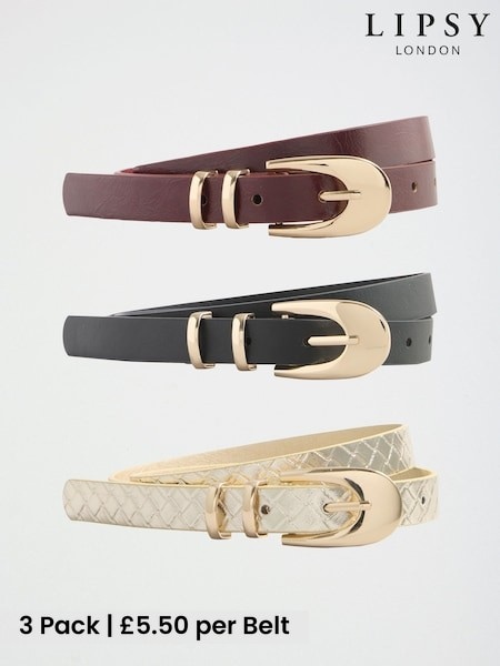 Gold Weave/Burgundy and Black - Lipsy Skinny Belts 3 Pack
