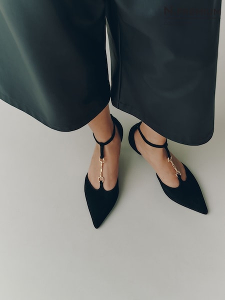 Black - N. Premium Suede Leather T Bar Heels