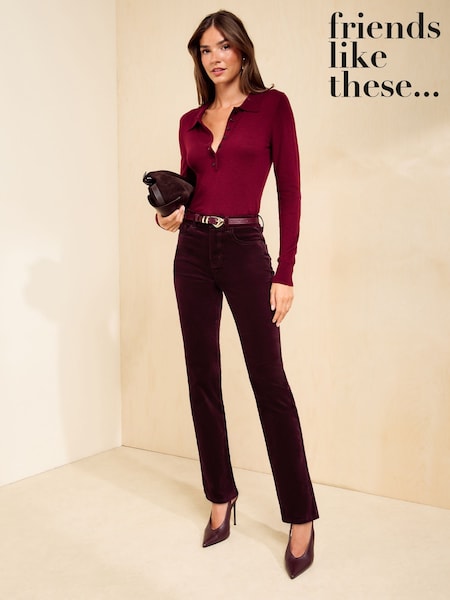 Rust Red - Friends Like These Velvet Straight Leg Stovepipe Jeans