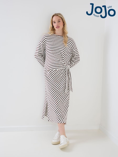 Cream Stripe - Jojo Maman Bébé Long Sleeve Maternity T-shirt Dress