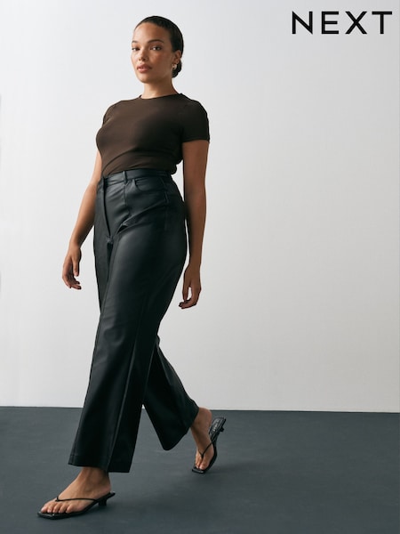 Black - Hourglass Faux Leather Wide Leg Trousers