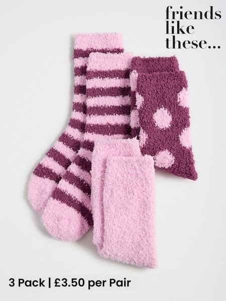 Purple Polka Dot Print - Friends Like These Cosy Slipper Socks 3 Pack