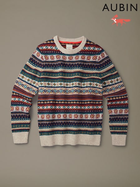 Blue - Regular Aubin Blue Lindale Fairisle Crew Neck Jumper