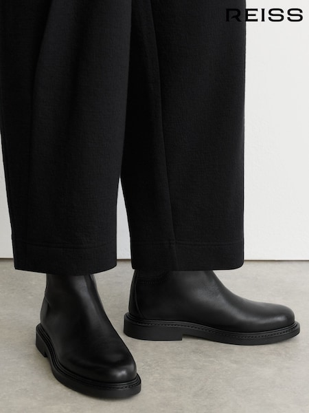 Black - Reiss Lennon Leather Flat Ankle Boots