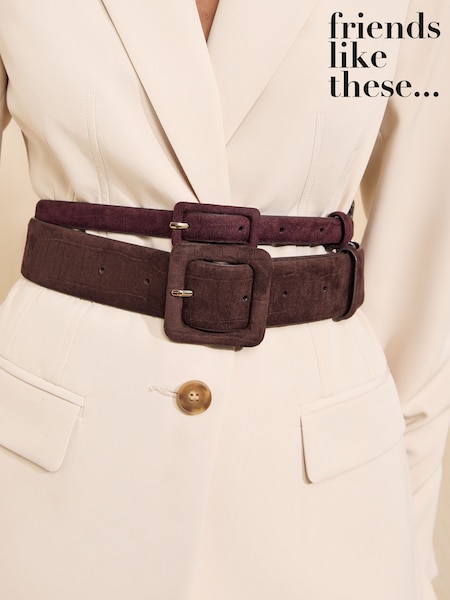 Burgundy Red and Chocolate Brown - Friends Like These Stacked Sudette Belts 2 Pack