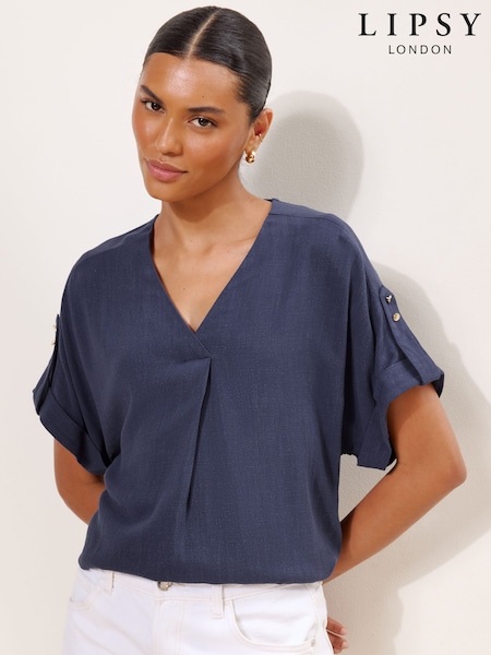 Navy Blue - Lipsy Touch Of Linen V-neck Top