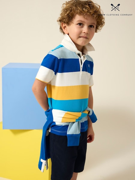 Blue - Crew Clothing Yarn Dyed Short Sleeve Rugby Shirt