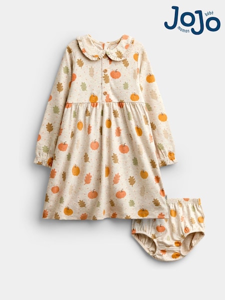 Oatmeal Pumpkin - Jojo Maman Bébé Collared Printed Baby Dress & Knicker Set