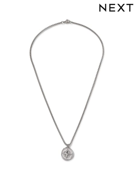 Silver - Regular Silver Stainless Steel Compass Necklace