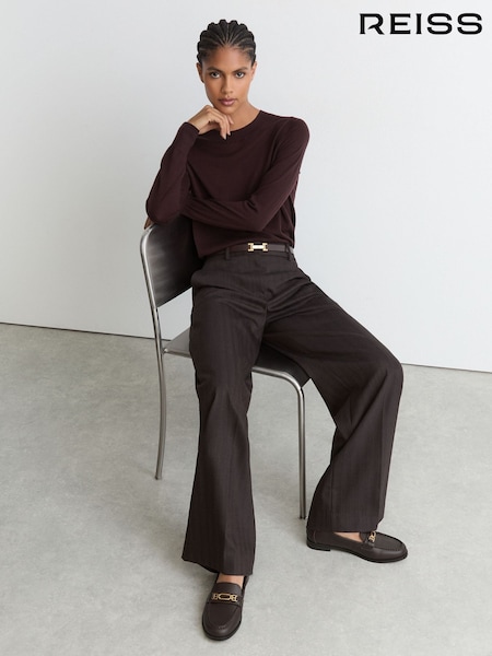Chocolate - Reiss Rita Leather Hardware-detail Loafers