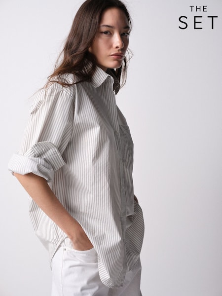 Brown and White Stripe - The Set Oversized Shirt