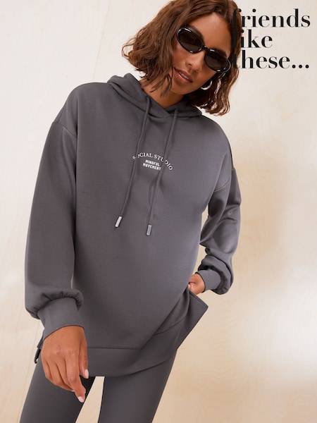 Taupe - Friends Like These Studio Soft Scuba Relaxed Fit Longline Hoodie
