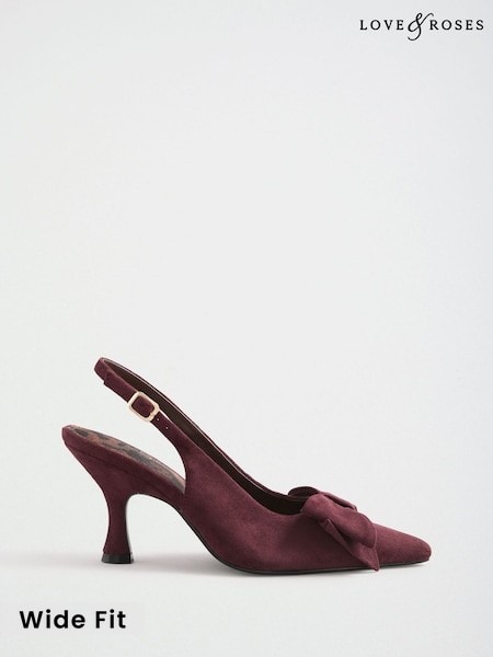 Burgundy Red - Love & Roses Bow Slingback Court Shoes