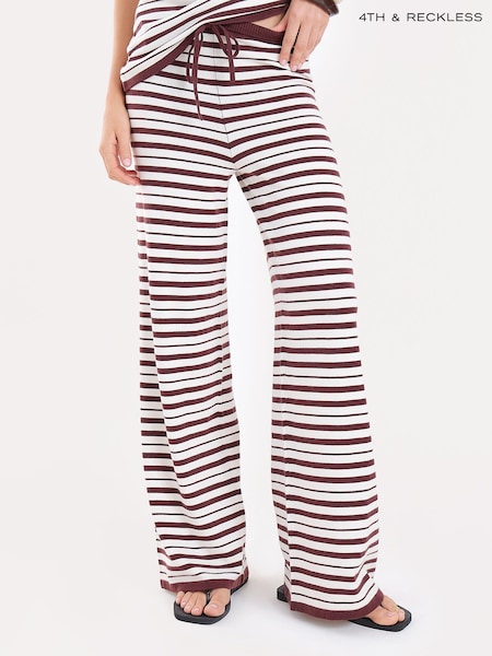 Cream - 4th & Reckless Wide Leg Stripe Knit Trousers
