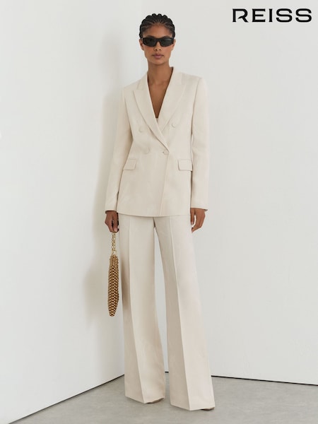 White - Reiss Ottie Jacquard Double-breasted Suit Blazer