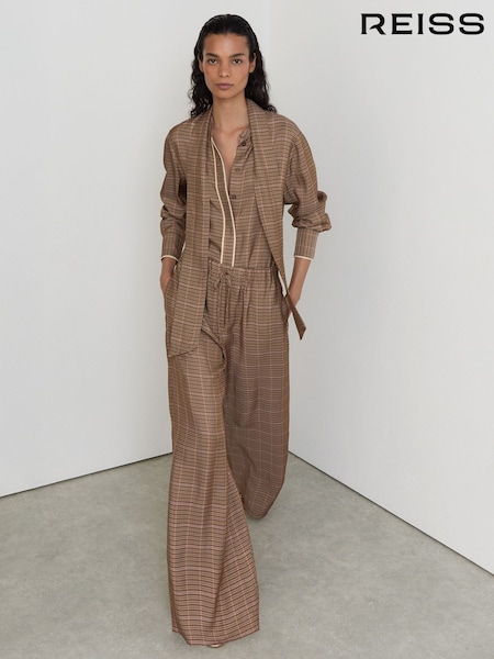 Neutral Check - Reiss Minnie Wide-leg Check Trousers