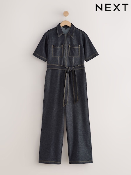 Black - Denim Jersey Jumpsuit