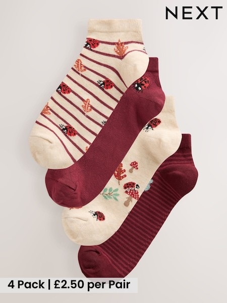 Berry Red Ladybird - Trainer Socks 4 Pack