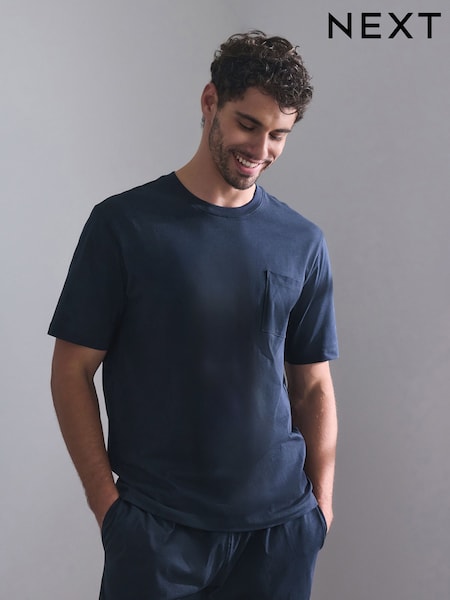 Navy Blue - Regular Short Sleeve Jersey Pyjamas Set