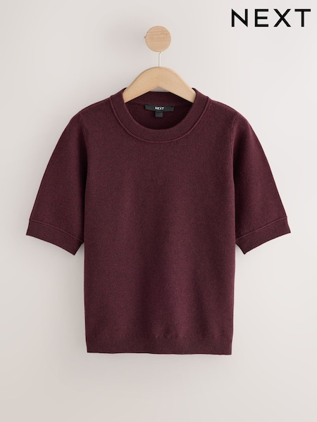 Burgundy Red - Supersoft Short Sleeve Knitted Jumper