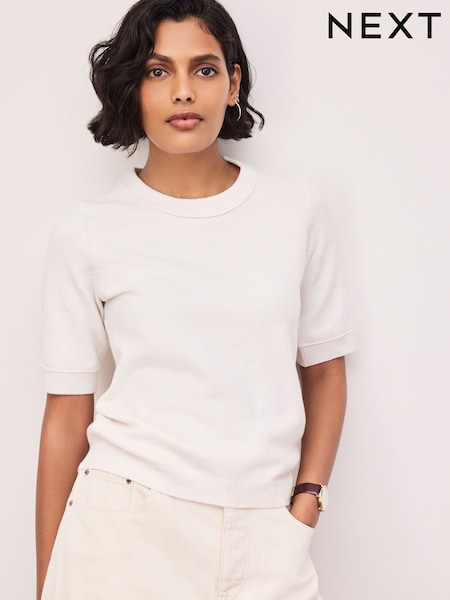 Ecru Plain - Supersoft Short Sleeve Knitted Jumper