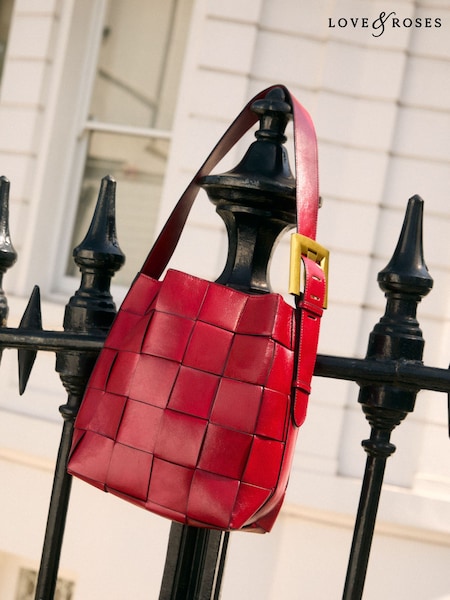 Red - Love & Roses Oversized Weave Buckle Shoulder Bag