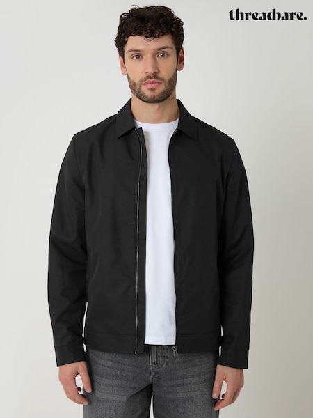 Black - Regular Threadbare Showerproof Lightweight Collared Zip Through Jacket