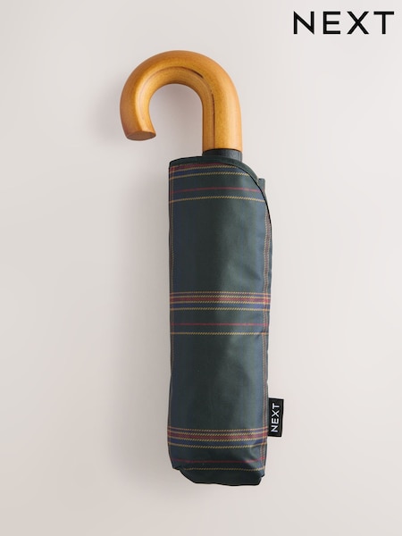 Green Check - Regular Wooden Handle Umbrella With Uv Protection