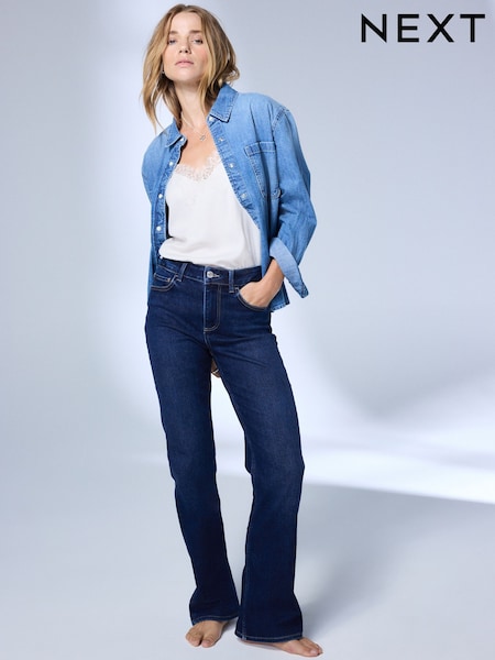 Dark Blue - Mid Rise Super Soft Stretch Bootcut Jeans