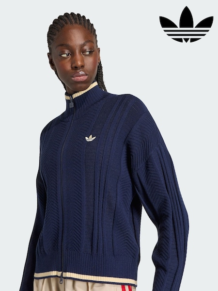 Blue - Adidas Originals Cable Knit Firebird Track Top