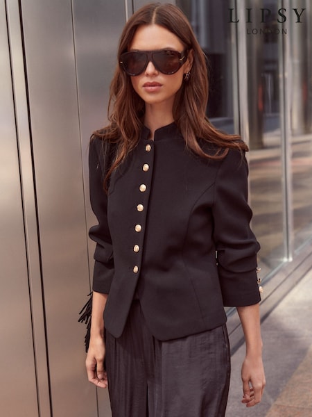 Black - Lipsy Military Mandarin Collar Blazer