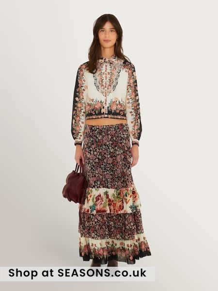 Black - Farm Rio Tiny Garden Mix Maxi Skirt