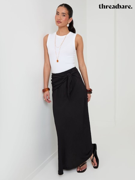 Black - Threadbare Tie Sash Maxi Skirt