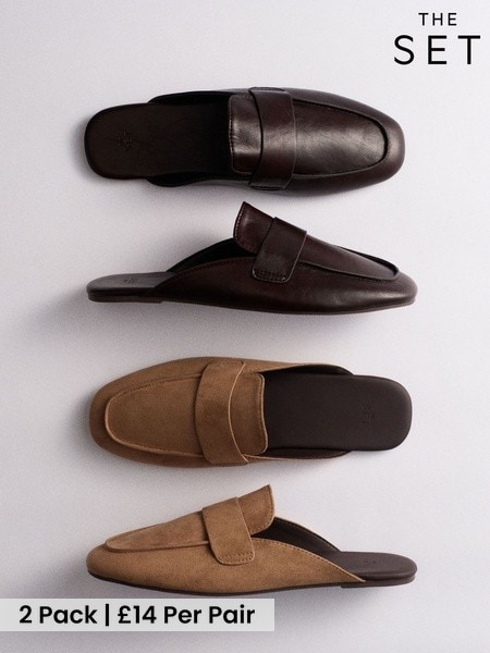 Brown Sand - The Set 2 Pack Backless Loafers