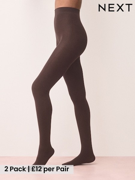 Chocolate Brown - Fleece Lined Thermal Tights 2 Pack