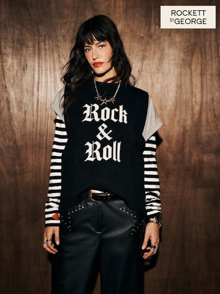 Black/Cream Slogan - Rockett St George Knitted Vest