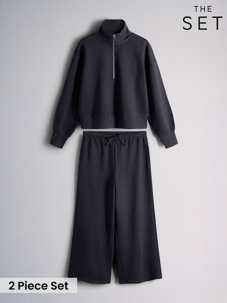 Dark Navy - The Set Premium Cotton Quarter Zip And Straight Leg Joggers Coord