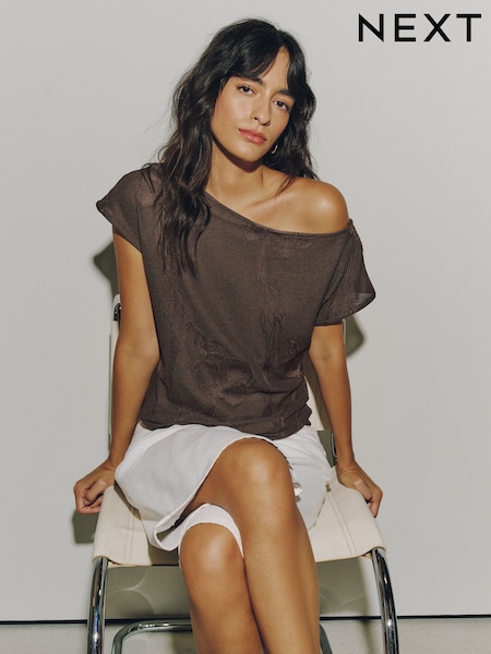 Chocolate Brown - Short Sleeved Cornelli Drape Top
