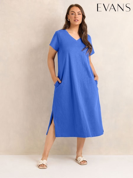 Blue - Evans Slub Jersey Dress