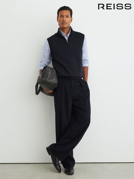 Navy - Regular Reiss Whitehall Wool Half-zip Funnel-neck Vest