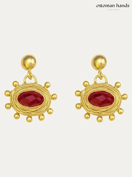 Ruby Gold Tone - Ottoman Hands Zand Drop Earrings