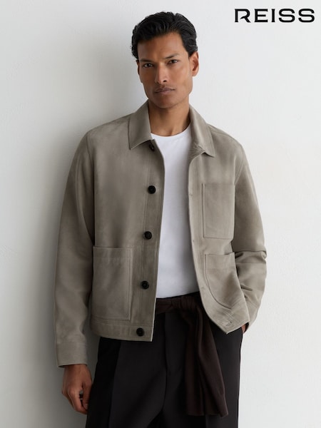 Grey - Regular Reiss Wilstead Suede Button-through Trucker Jacket